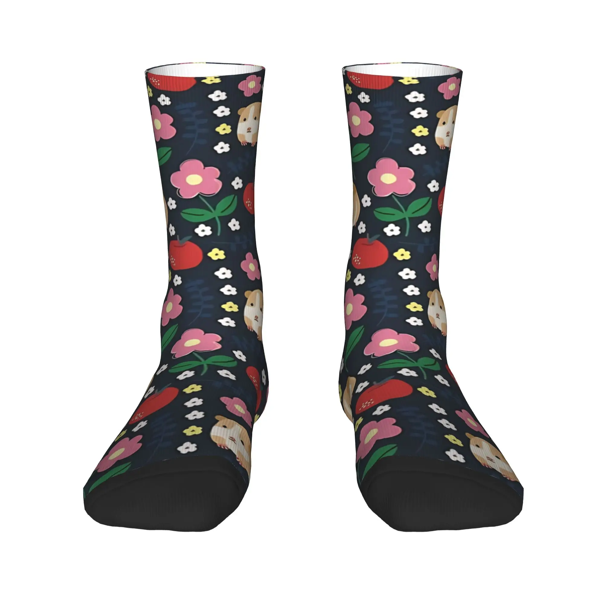 Guinea Pig Flower Leaves Apple Stockings  Printed Casual Socks Autumn Non Skid Socks Adults Men Running Sports Medium Soft Socks
