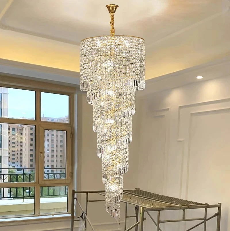 

Long Crystal Chandelier For Staircase Creative Lamp Luxury Led Home Decor Light Fixture Modern Villa Hotel Lobby Cristal Lustre