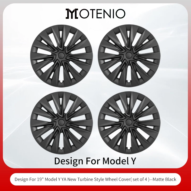 4 stuks 19 inch zilver-zwarte turbine stijl wieldoppen voor Tesla Model Y (2020–2024), vervangende wielkappen.