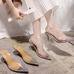 BCEBYL Summer Fashion New Transparent Pointed Toe Stiletto Sandals Crystal Wedding Banquet Wear High Heels