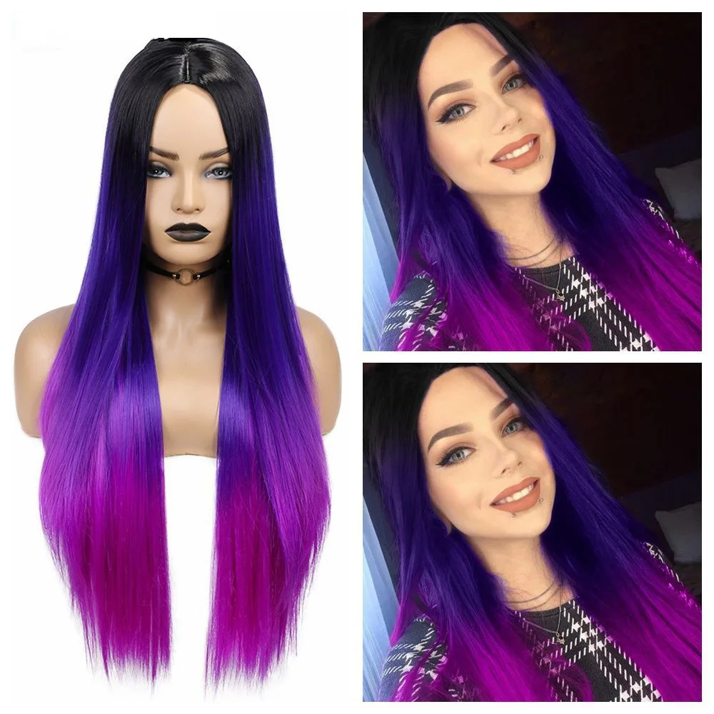 Synthetic Long Straight Cosplay Wig 80CM Center Part High Temp Fiber Universal Wigs for Costume Party Anime Styling Hairpiece