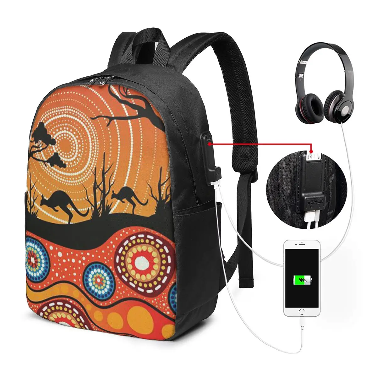 Aboriginal Kangaroo Backpack Travel Notebook Bag Computer College Student School Bag Laptop Shoulder Bags for Men Women