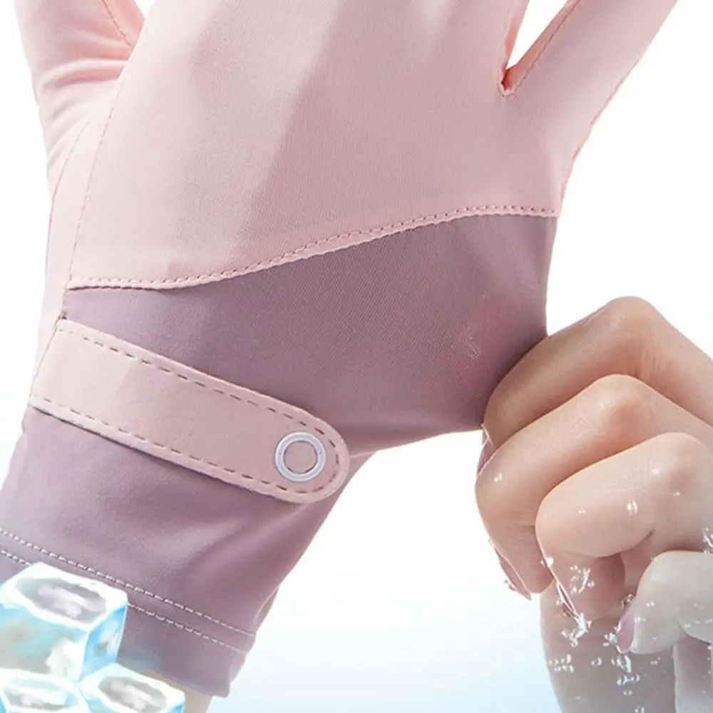 ถุงมือผ้าไหมน้ำแข็งสำหรับผู้หญิงถุงมือกันแดดป้องกันยูวีหน้าจอสัมผัสกันลื่น