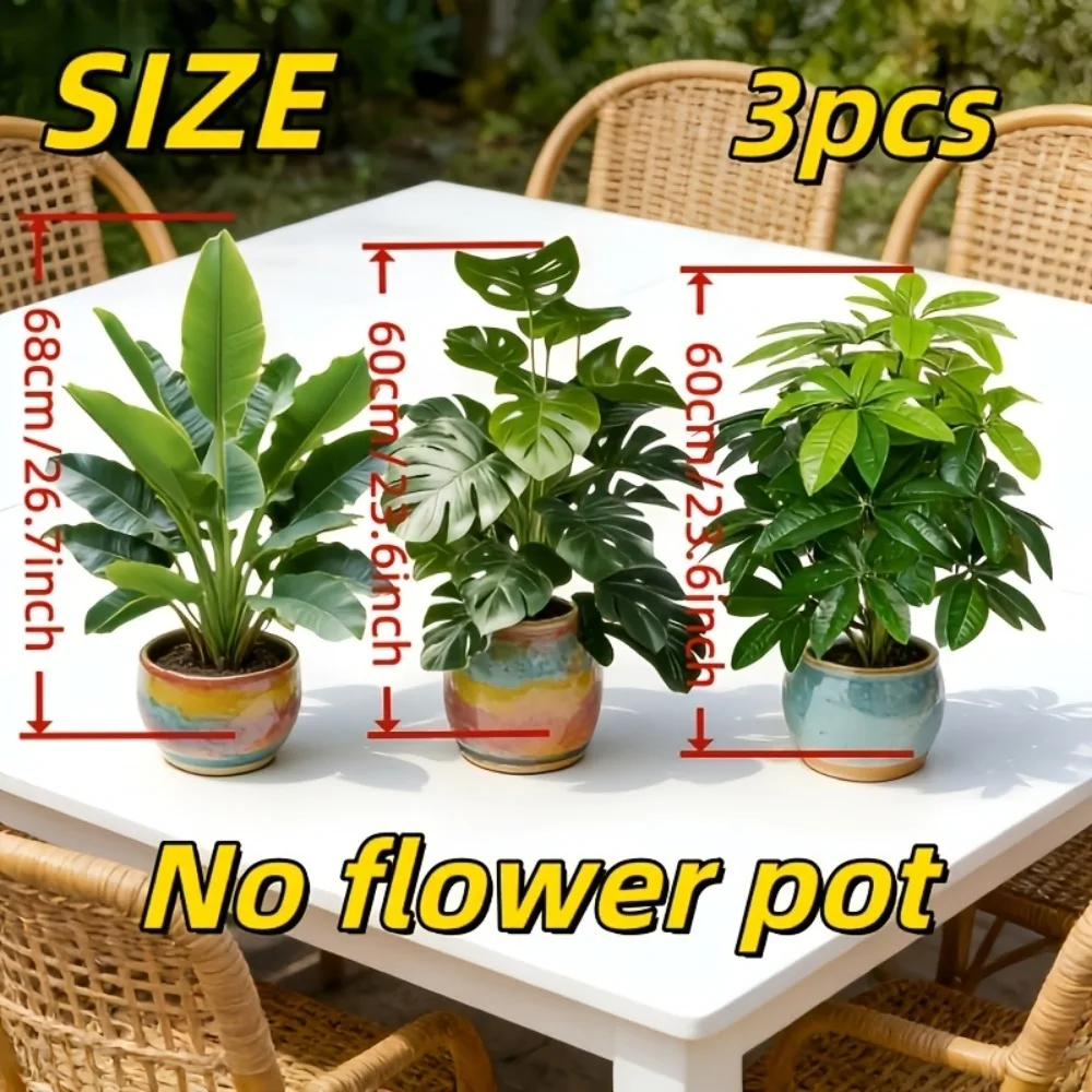 3-teiliges Set Künstliche Areca-Palme, Künstliche Bananenpflanzen und Monstera-Baum-Sets, Gartendekoration, 36 Blätter, Simulierter Bonsai im Topf – Detail 7