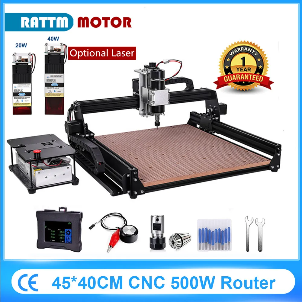 New 4540 3 Axis CNC Wood Router 500W Cutter Laser Engraver PCB Milling Cutting Metal Acrylic DIY Drilling Engraving Machine