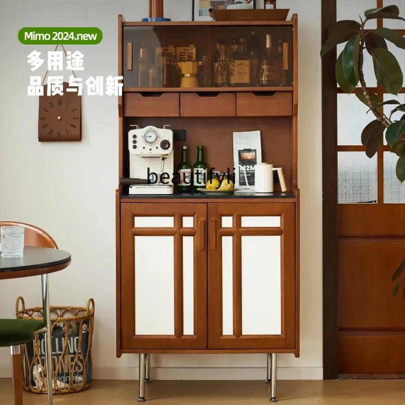 Retro solid wood rock slab dining side cabinet integrated locker against the wall small apartment entrance cabinet