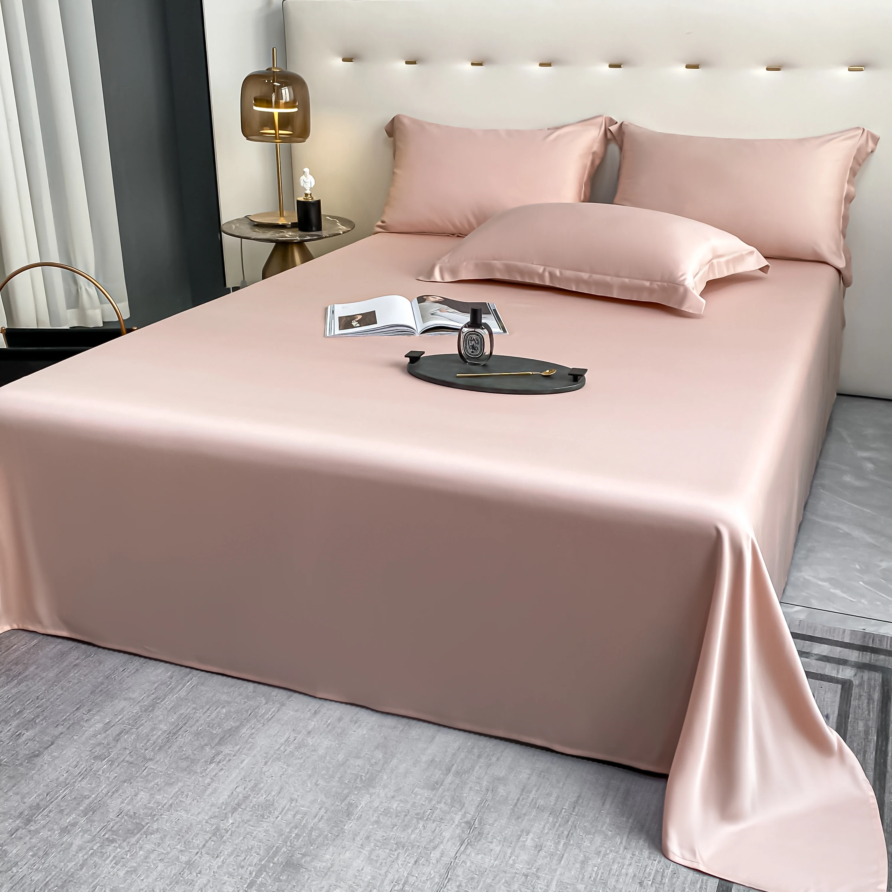 

High Quality Long Staple Cotton Flat Sheet Twin King Bed Pillowcase Solid Color Right Angle Bed Sheet 100S Soft Home Textile