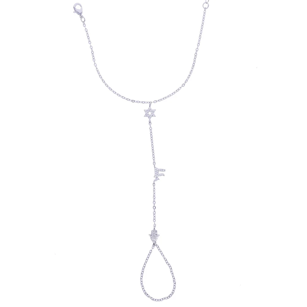 Gold Silver Cubic Zircon Hamsa Hand Star Chai Hand Harness Bracelet For Women Finger Chain Lucky Jewish Amulet Fashion Jewelry