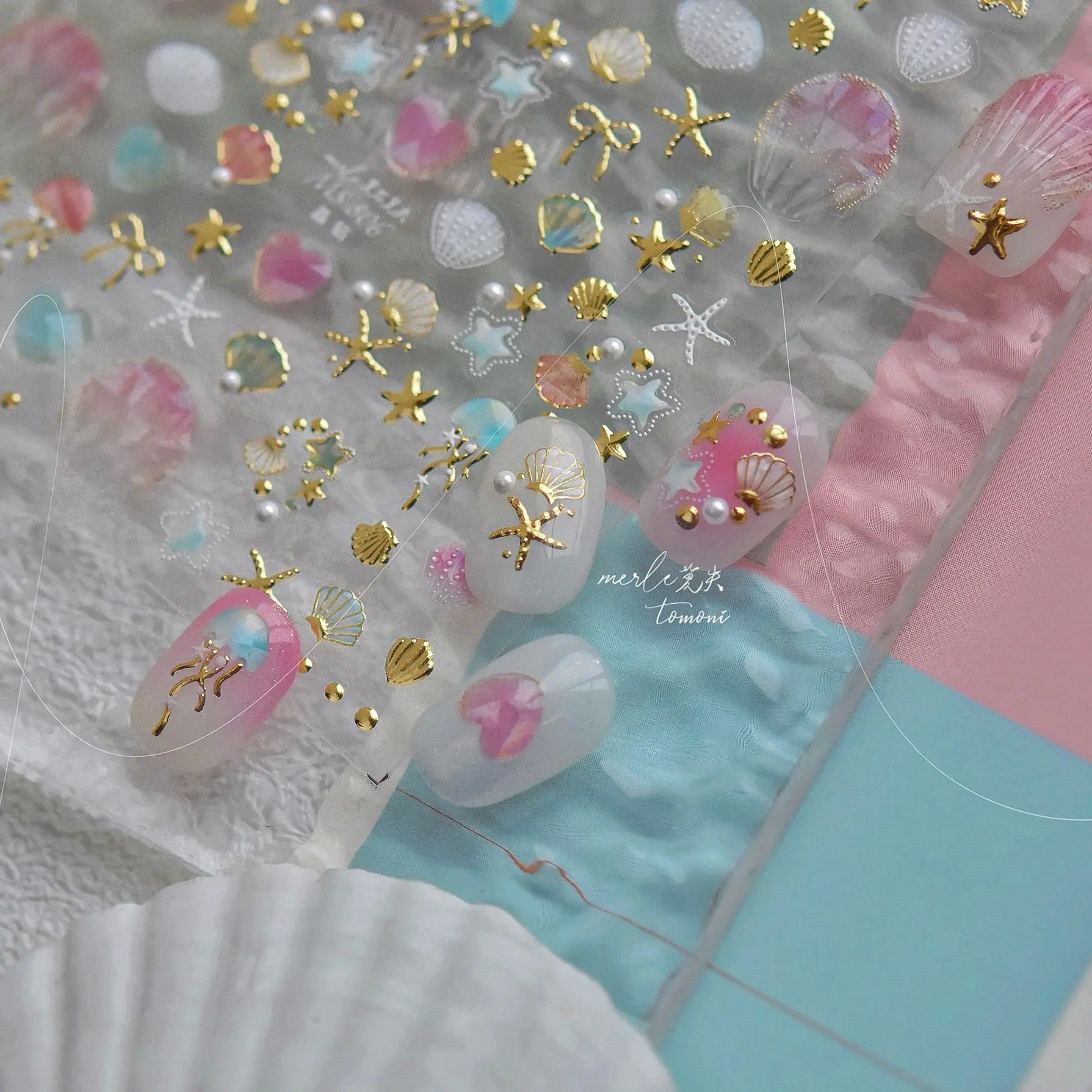 

5D Crystal Diamond Nail Stickers 3D Gold Silver Star Shell Bows Self Adhesive Nail Sticker DIY Summer Nail aDecorations stickers