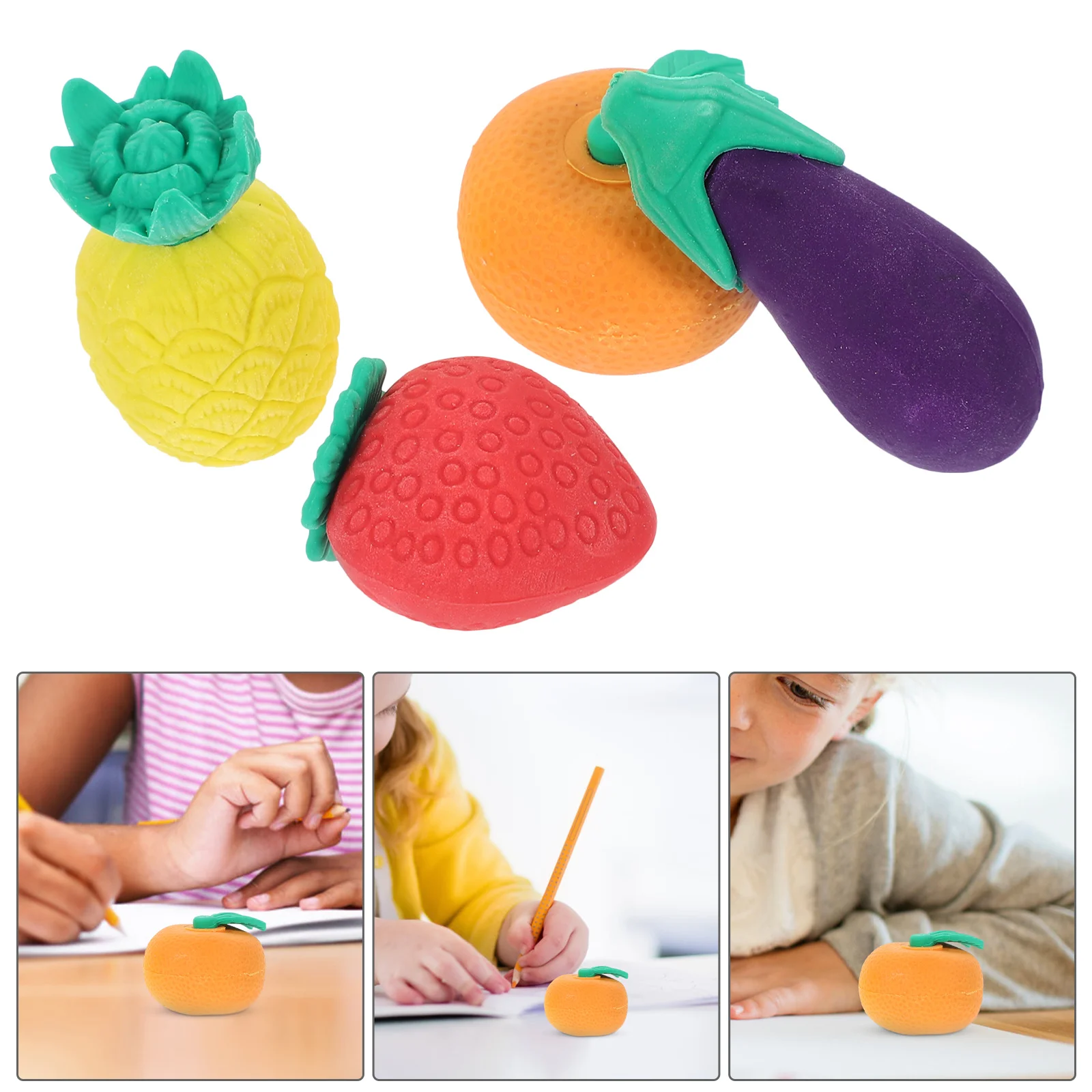 

4Pcs Cute Fruit and Vegetable Erasers Mini Cartoon Style Writing Correction Erasers for School Stationery Collection