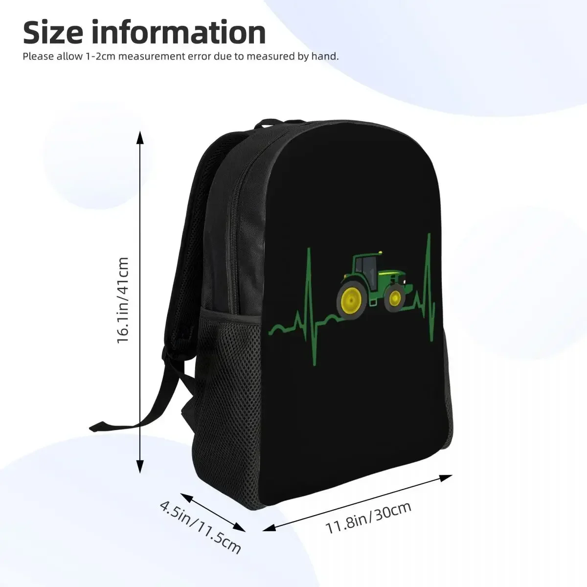 Custom Tractor Heartbeat Backpacks for Women Men College School Students Bookbag Fits 15 Inch Laptop Bags