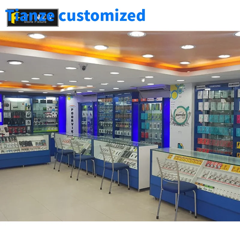 

（customized）Mobile Phone Shop Layout Decoration Design Interior Display Showcase Glass Cell Phone Display Counter