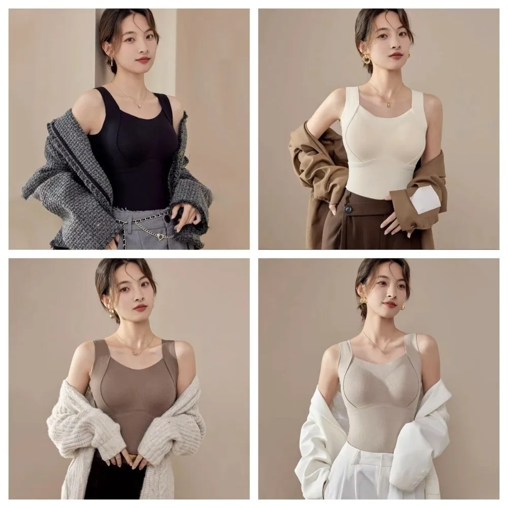 Fashion Bottoming Shirt Women Warm Vest Soft Solid Color Chest Pad Vest Undershirt Comfortable Wool Blend Vest Underwear
