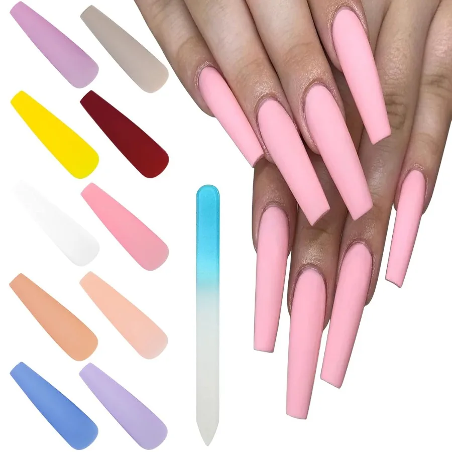 

XXL Press on Nails 240 шт., 10 цветов, удлиненная балерина, светлый чистый цвет, матовый гроб, акриловая пилочка для накладных ногтей, полное покрытие, накладная