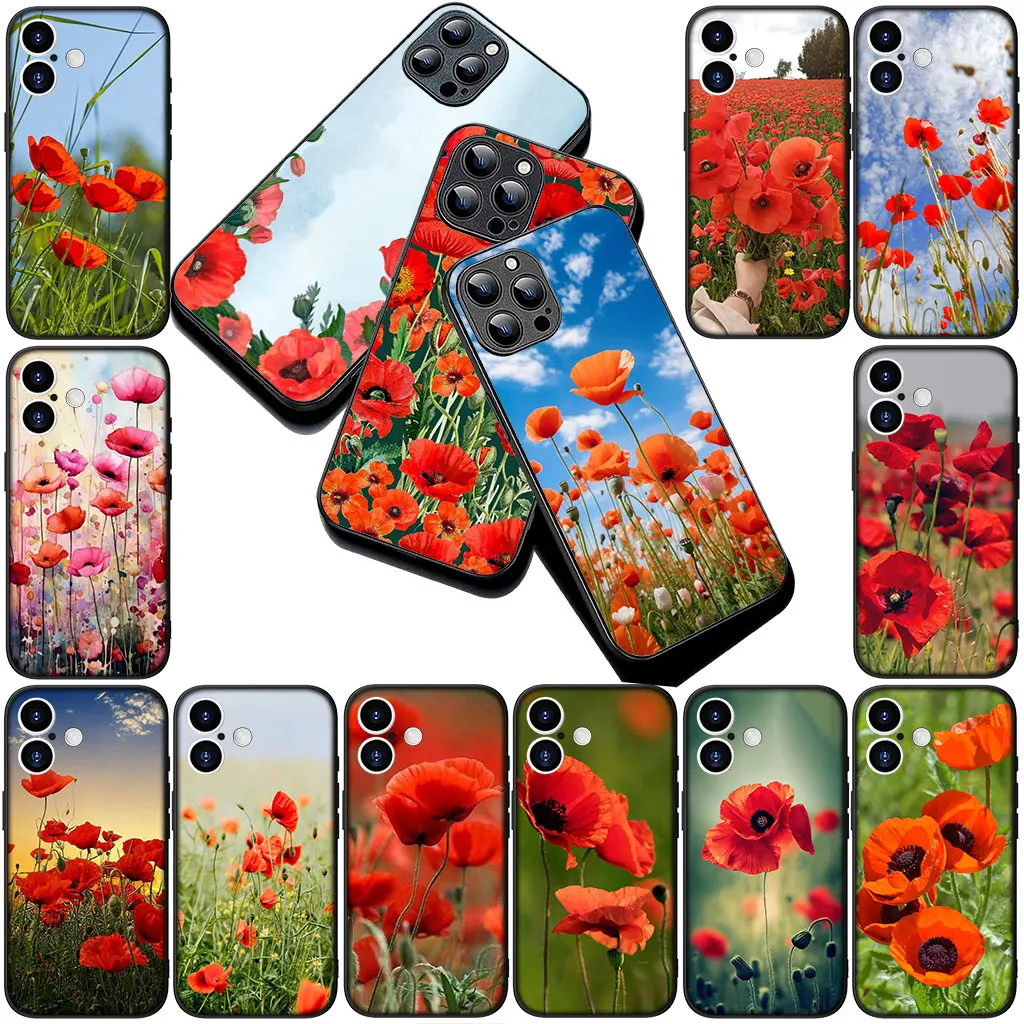 Red P-Poppys Flower Bloom Elegant Soft Phone Cover for Xiaomi Redmi Note 12 11 10 Pro 10A 10C 12C 13C Note12 5G 4G Case