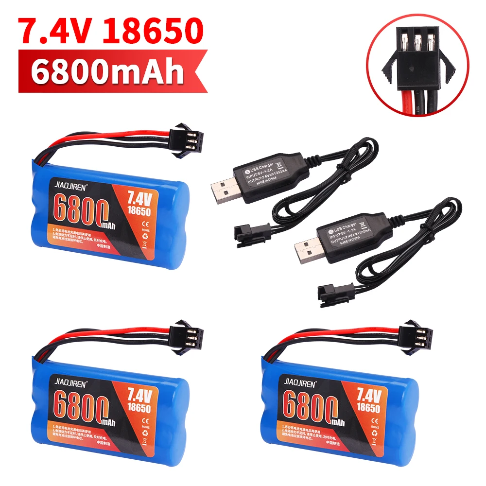 SM-3P Plug Upgrade 7.4V 6800mAh Li-ion Batterij Met USB Lader Voor MN82 MN128 MN78 LC79 Afstandsbediening Auto batterij 2S 18650 25C