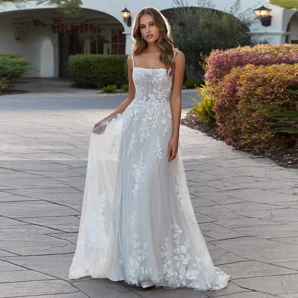 

Fancy A Line Wedding Dresses 2026 Appliques Lace Spaghetti Strap Court Train Bride Gowns Boho Customised Vestido De Casamento