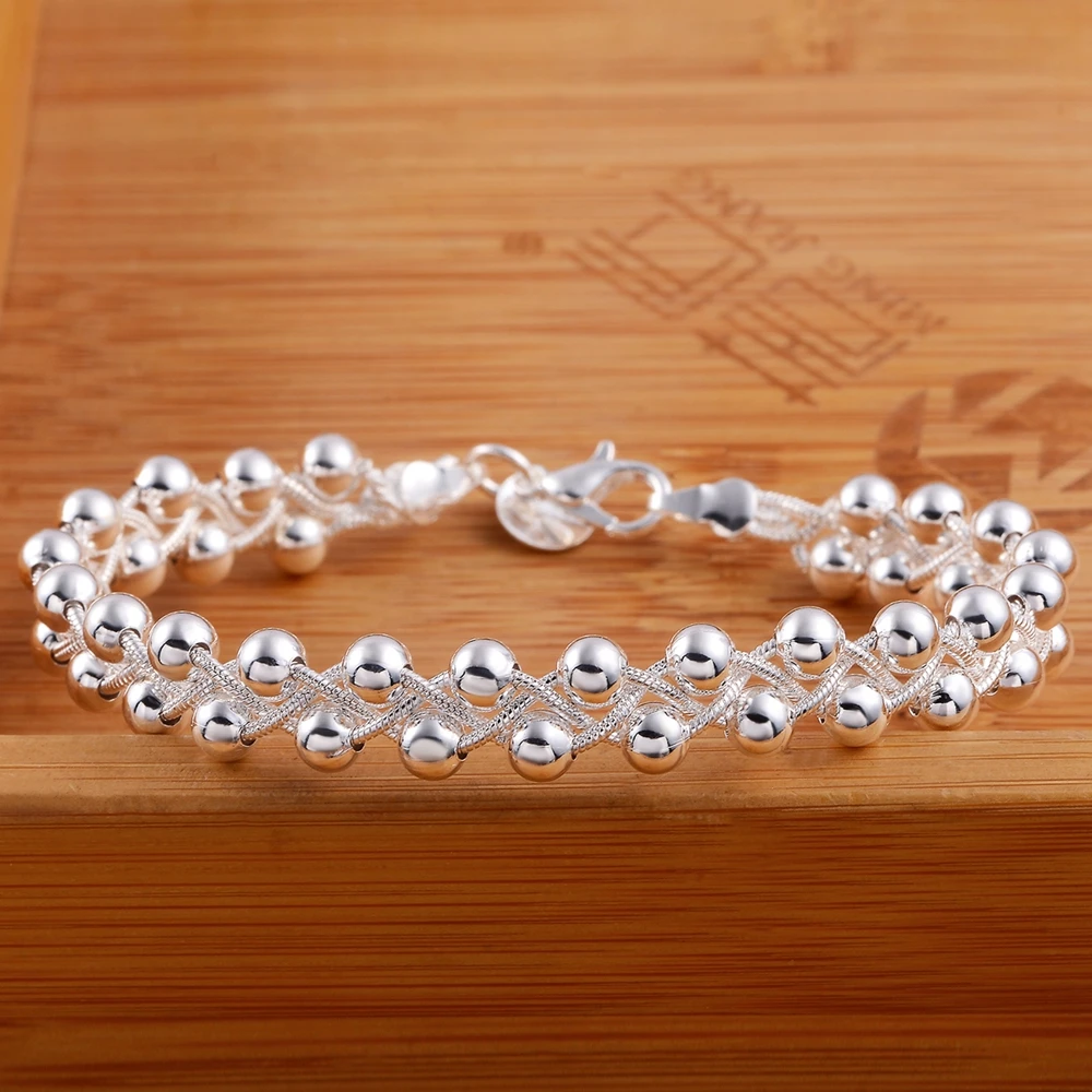 

925 Sterling Silver Bracelet Beautiful Braided Beads Chain for Woman Fashion Fine Jewelry Wedding Party Gifts