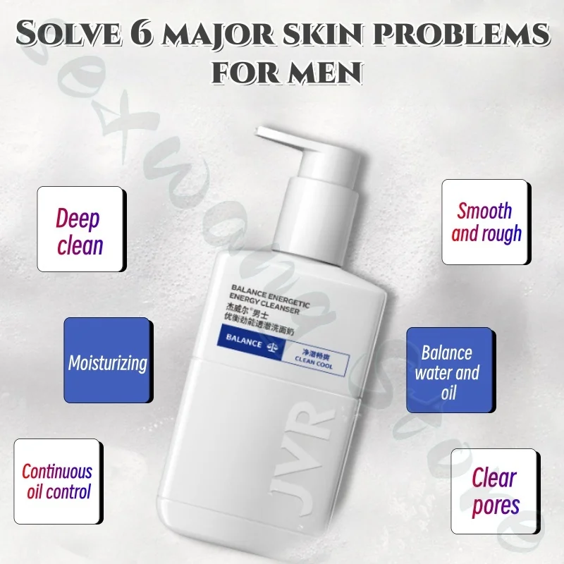 JVR Men's Purifying Cleansing Milk 150ml Refreshing Oil Control Deep Cleansing Cleansing Milk No Tightness After Washing