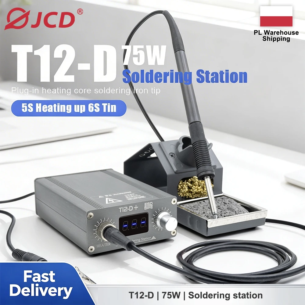 T12‑D+ 75W Digital Soldering Station 5S Fast Heating Constant Temp Auto Sleep ESD T12 Handle Welding Iron for Phone PCB Repair