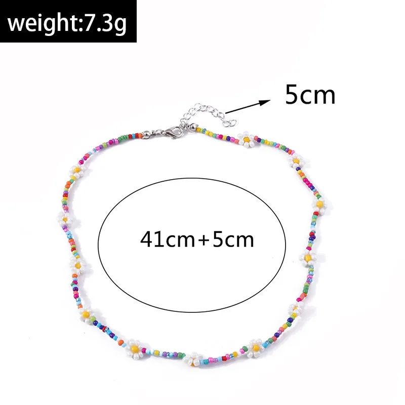 Aihua Bohemia Colorful Seed Bead Flowers Necklace For Women Kids Friendship Necklace Ethnic Beach Party Gifts