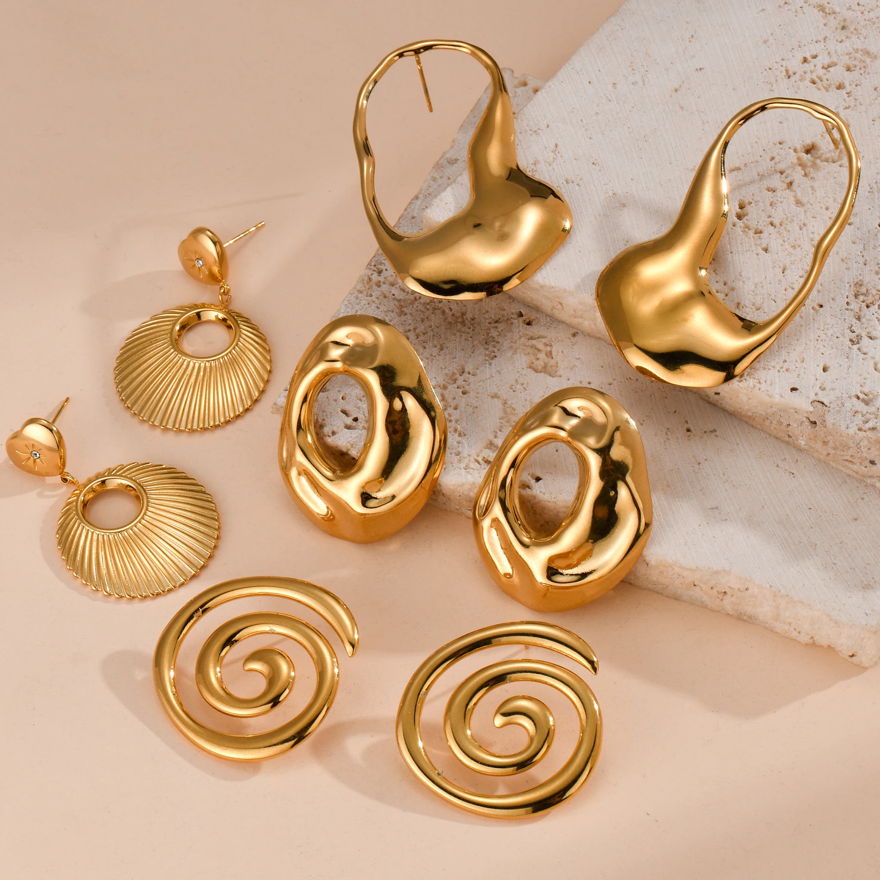 UZone-brinco oco espiral em aço inoxidável para mulheres, banhado a ouro 18k, brinco requintado, acessórios de jóias, moda na moda