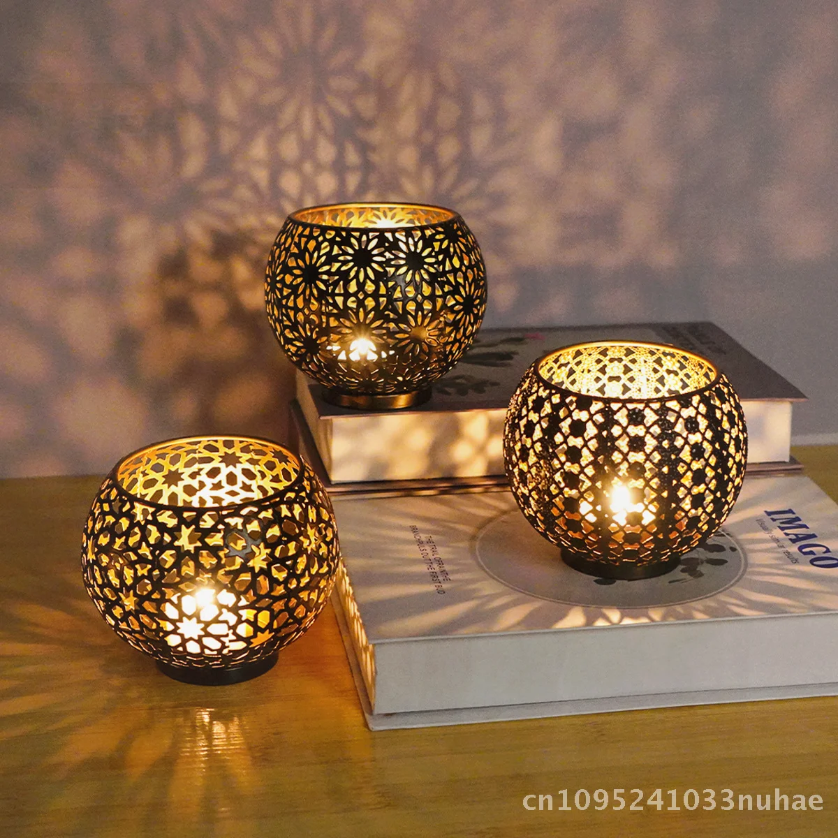 

European-Style Ball Candlestick Moroccan Hollow Iron Vintage Lighting Decoration for Home Festivals