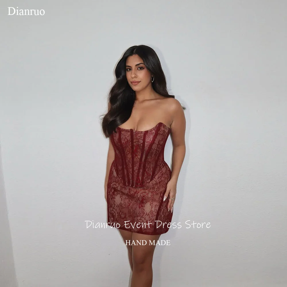 

Dianruo A Line Sleveless Prom Dress Mini Lace Birthday Dress Woman Sexy Sweetheart Charming Abiti Da Cerimonia Donna Customized