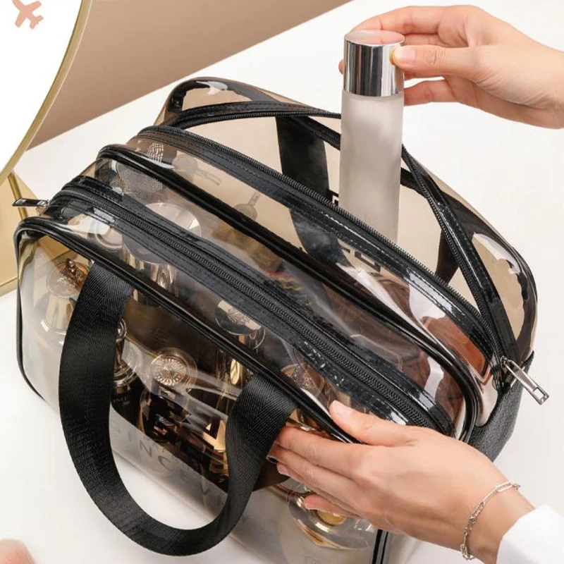 Portable Travel Wash Bag Female Transparent Waterproof Makeup Pouch Case Large Capacity Cosmetic Organizer Wet-dry Separation