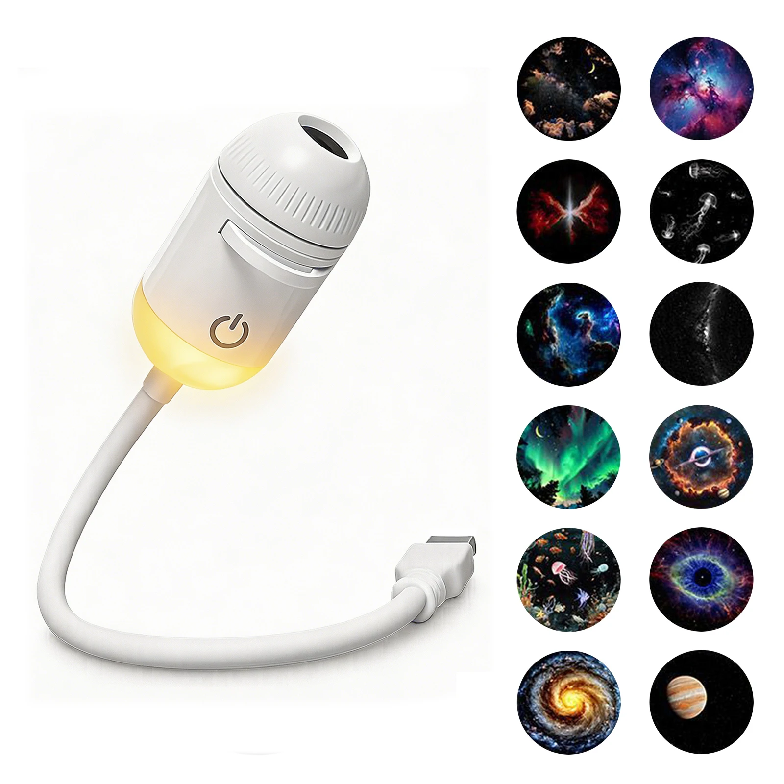 Neue 2-in-1 USB-Projektionsleuchte mit Manueller Fokussierung, Galaxie-Projektor, Auto-Ambientelampe, Romantische Raumbeleuchtung mit Mond, Saturn und Sternen