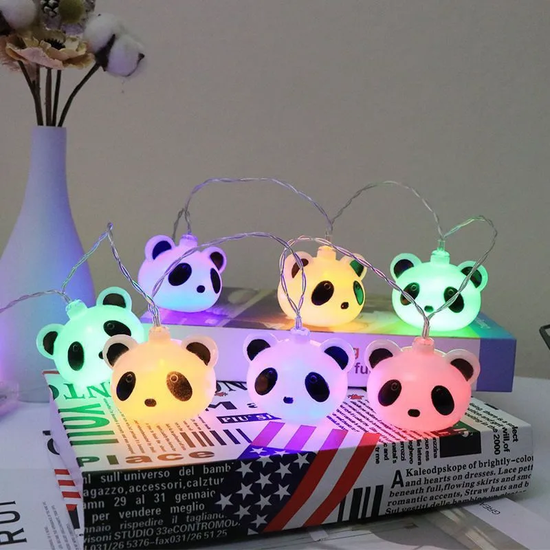 10LED Cute Panda Head Light String Battery Operated Panda Theme Lamps Fairy Night Lights Children Panda Birthday Party Room Deco