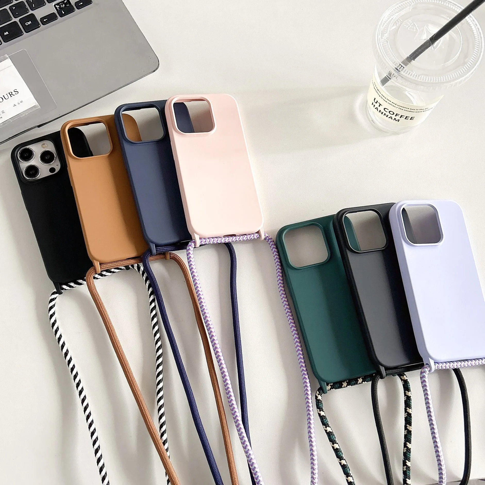 Necklace Strap Cord Crossbody Lanyard Liquid Silicone Case For iPhone 16 Pro 15 14 13 Pro max 12 12mini 7 8 plus - náhled 2