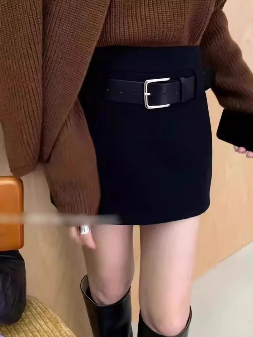 High Waist A-Line  Skirt for Women in Woolen Fabric Slimming Design City Commute Casual Wear Folded  Zipper Style