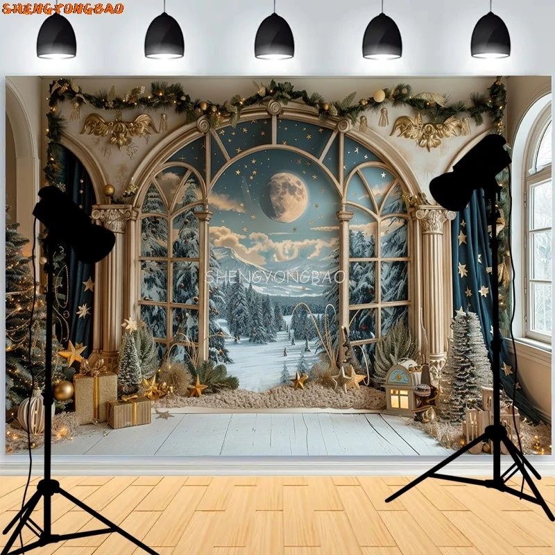 Toile de fond de photographie de Noël, tissu d'art, décoration de salon, nouvel an, cheminée de vacances, fond de fête intérieure, JS-05