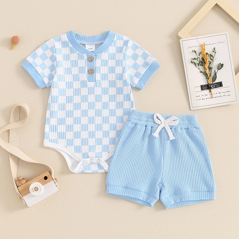 Newborn Baby Boy Girl Clothes 3 6 9 12 18 Months Ribbed Knit Short Sleeve Romper Shorts Set Infant Summer Outfits