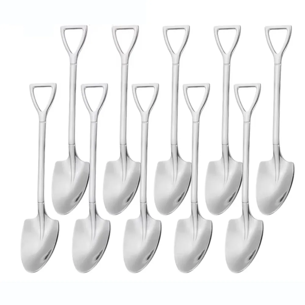 

10Pcs Stainless Steel Dessert Spoon Square Head Creative Shovel Spoon Cute Mini Watermelon Spoon Restaurant Use