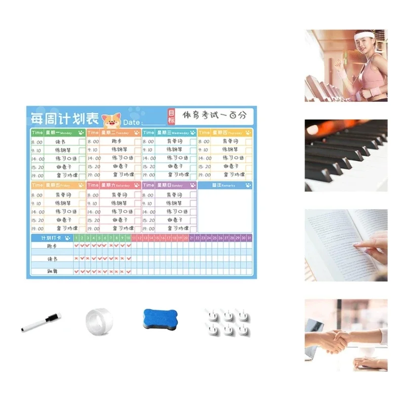 Folha branco magnético para geladeira, calendário, diário, mensal, lista tarefas, planejador para geladeira f19e