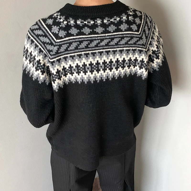 Streetwear Vintage Heren Sweaterjassen Herfst Winter Trendy Geometrische Trui Jas Jas Voor Mannen Casual O Hals Knop Vesten