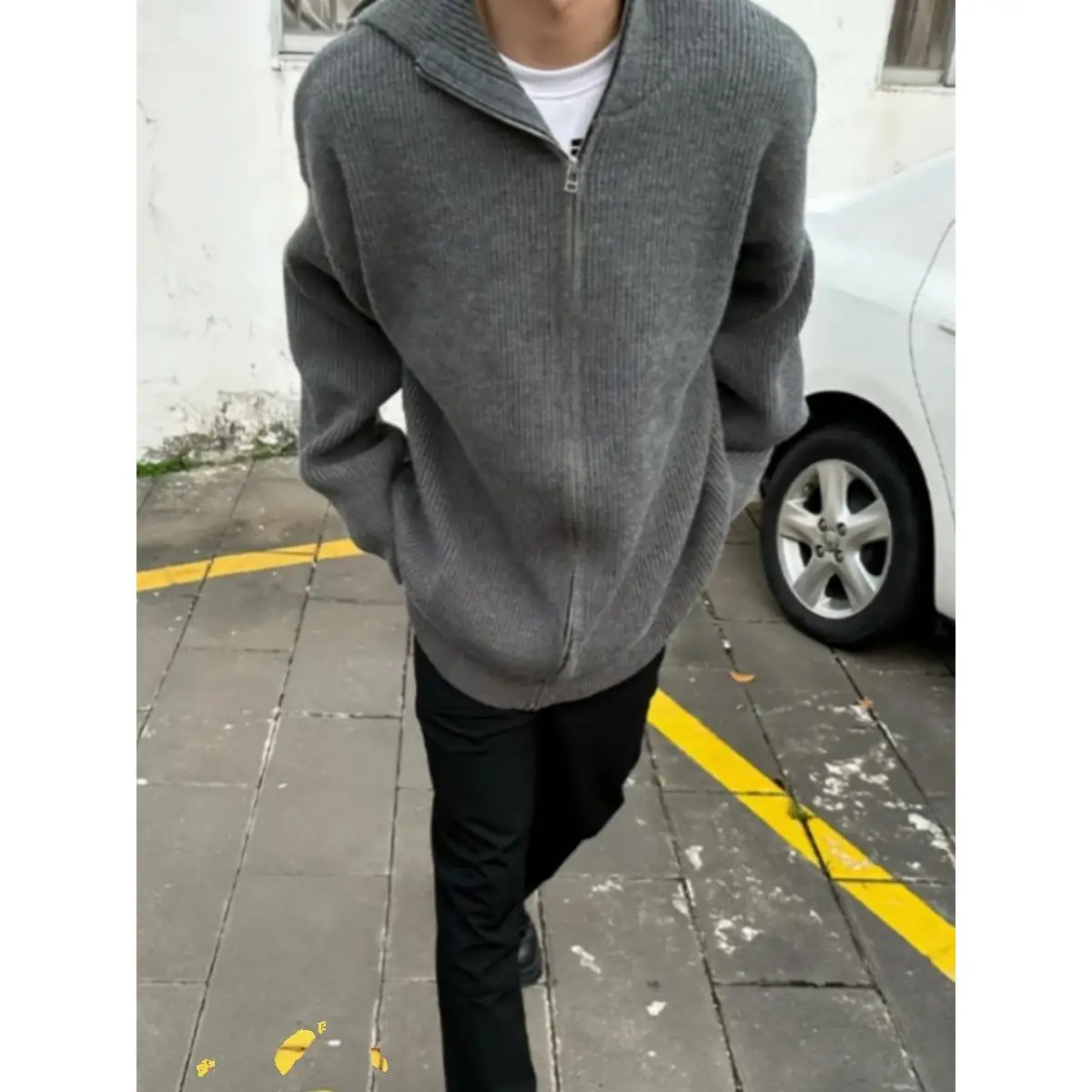 

Вязаный открытый кардиган с глубокими глазами, мужской осенне-зимний свитер с капюшоном для ленивых Sle, удобное пальто в американском стиле ретро