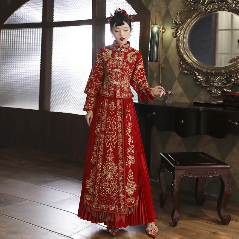 

ow He Wedding Dr 2026 New Large Size Pregnant Women Drinking Ceremony Traditional Chinese Sle ort Autumn Flag Robe