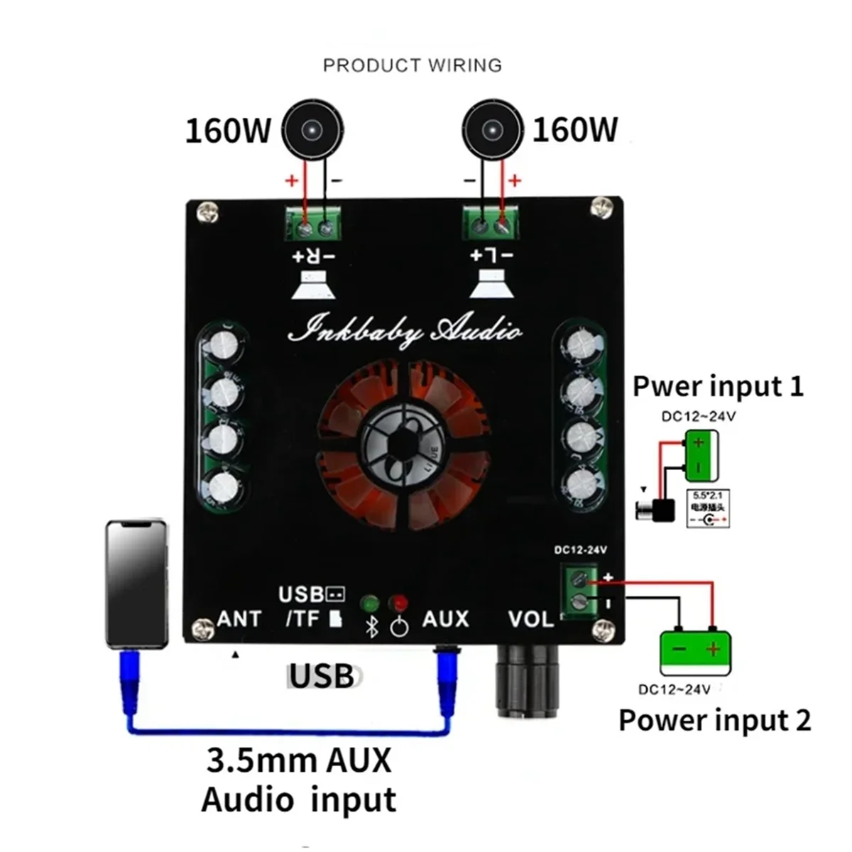 Practical Bluetooth 5.0 Digital Amplifier Module TDA7498E Dual Channel 2x160W High Power Class D Audio Amplifier Hifi Stereo