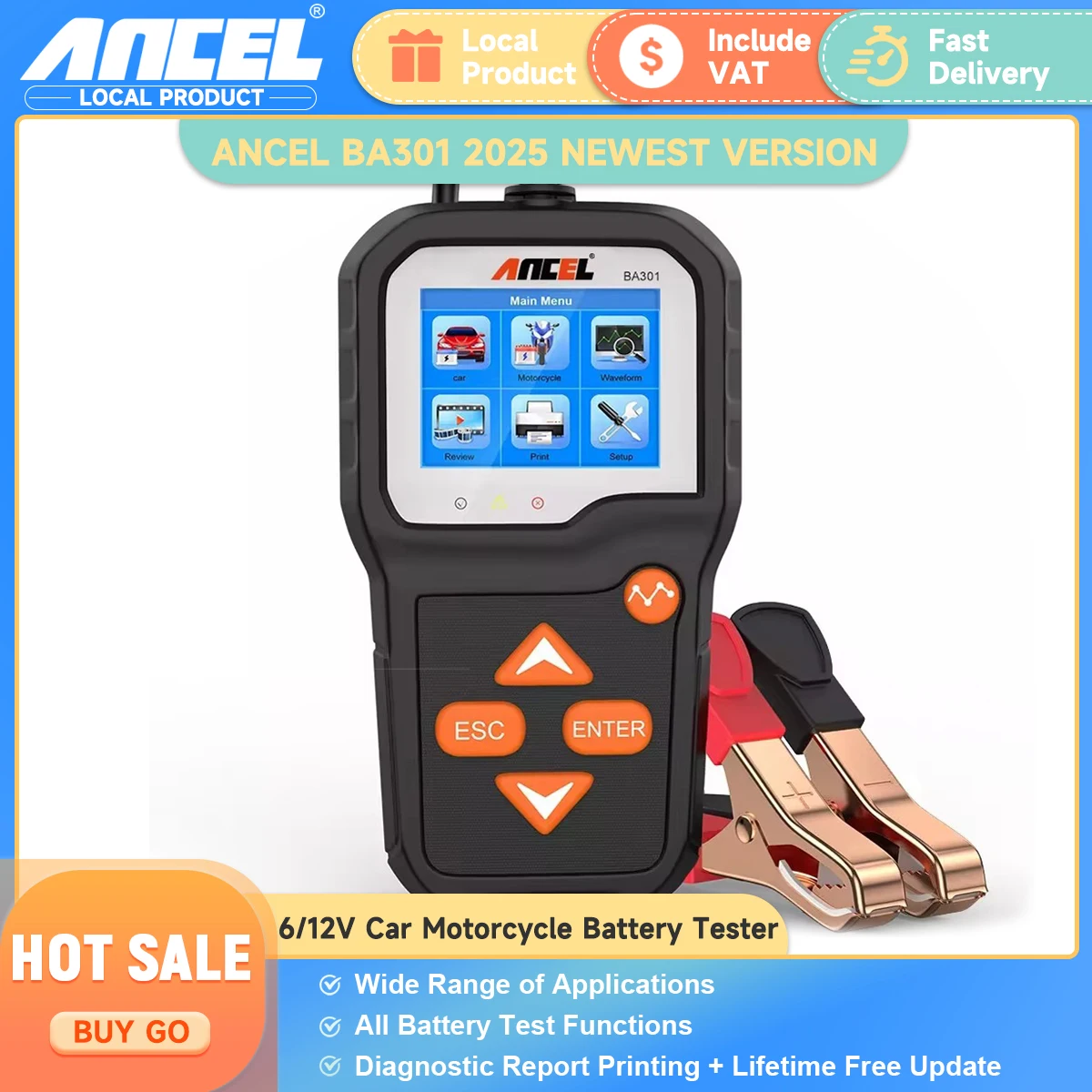 

Ancel BA301 Battery Tester 100 to 2000CCA Car Quick Cranking Charging Circut Tester 6V-12V Motorcycle Car Battery Tester