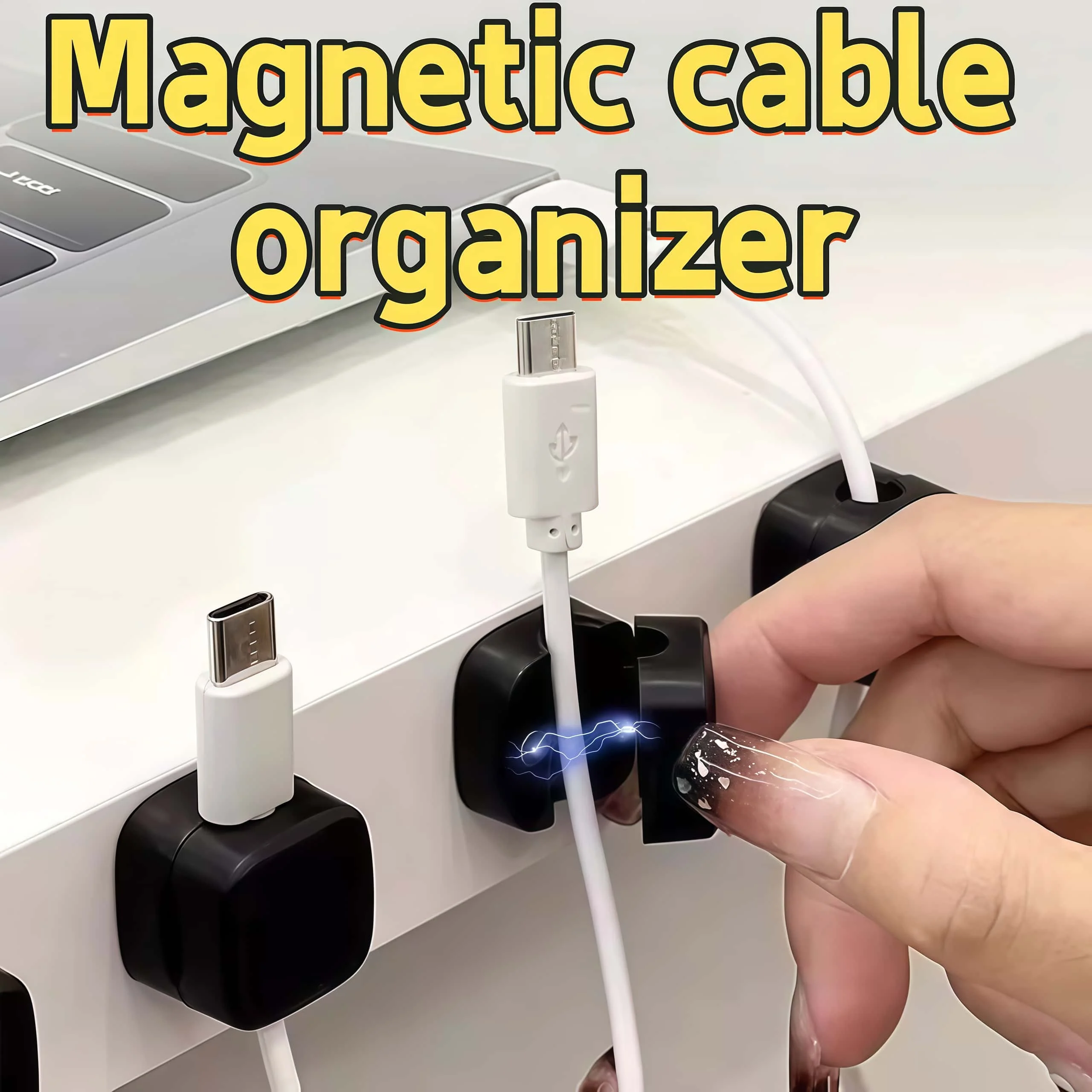 Magnetic Cable Organizer Multi‑Pack, Self‑Adhesive Cord Clip Holder, Desktop USB Wire Management Desk Accessory