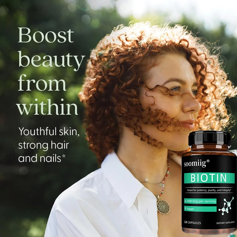نباتي بيوتين 5000 مكجم - يساعد على تعزيز الشعر الصحي والجلد والأظافر، 30/60/120 كبسولة نباتية، غير وراثيًا