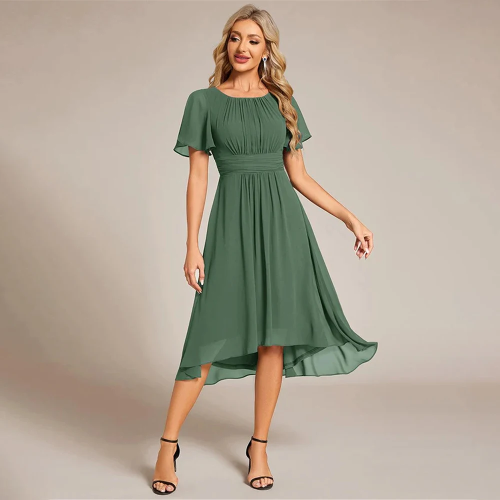 

Women's Formal Evening Gowns Chiffon Pleated Short Sleeve Evening Dresses Elegant Formal Party Dresses for Wedding Guest