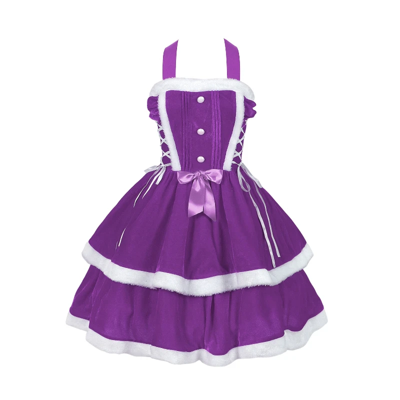 فستان هالتر لطيف لعيد الميلاد لعام 2025 للنساء مع شال، أزياء حمراء/أخضر/أرجواني لحفلات عيد الميلاد لأداء المسرح #6