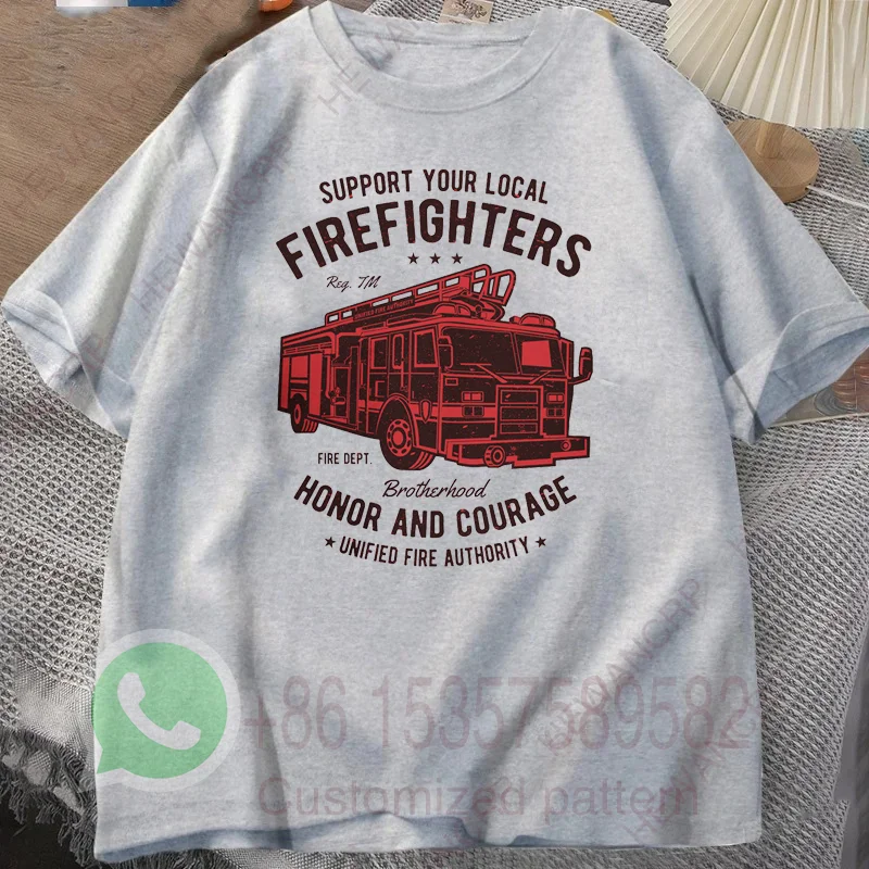 Firefighter Fire Department Fire Truck Men's T-Shirt Tracksuit Summer Casual Sportswear Round Neck Short-sleeved Cotton Pullover
