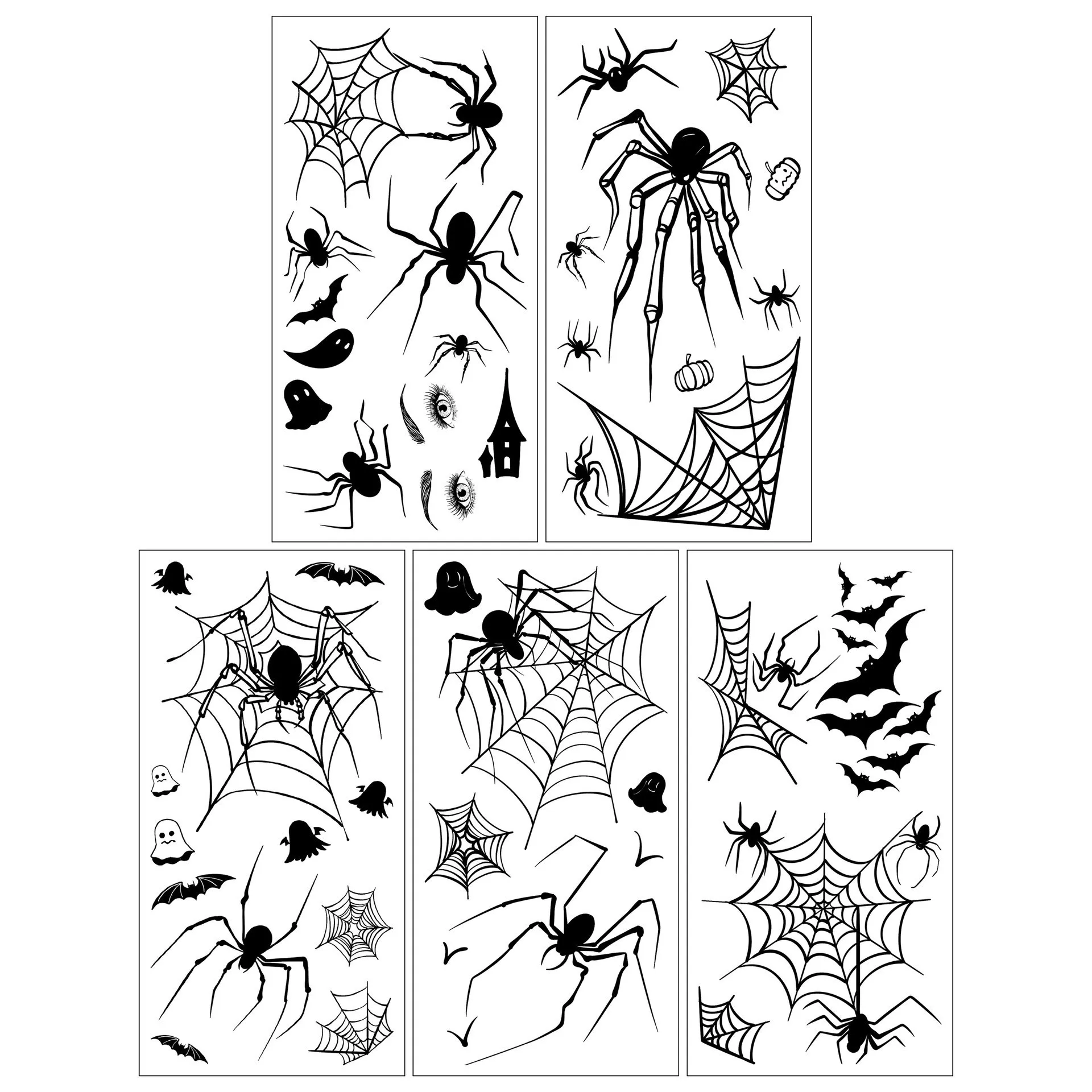 Tatouages temporaires en toile d'araignée d'Halloween - Autocollants d'art corporel gothique noir avec motif d'araignée pour fête
