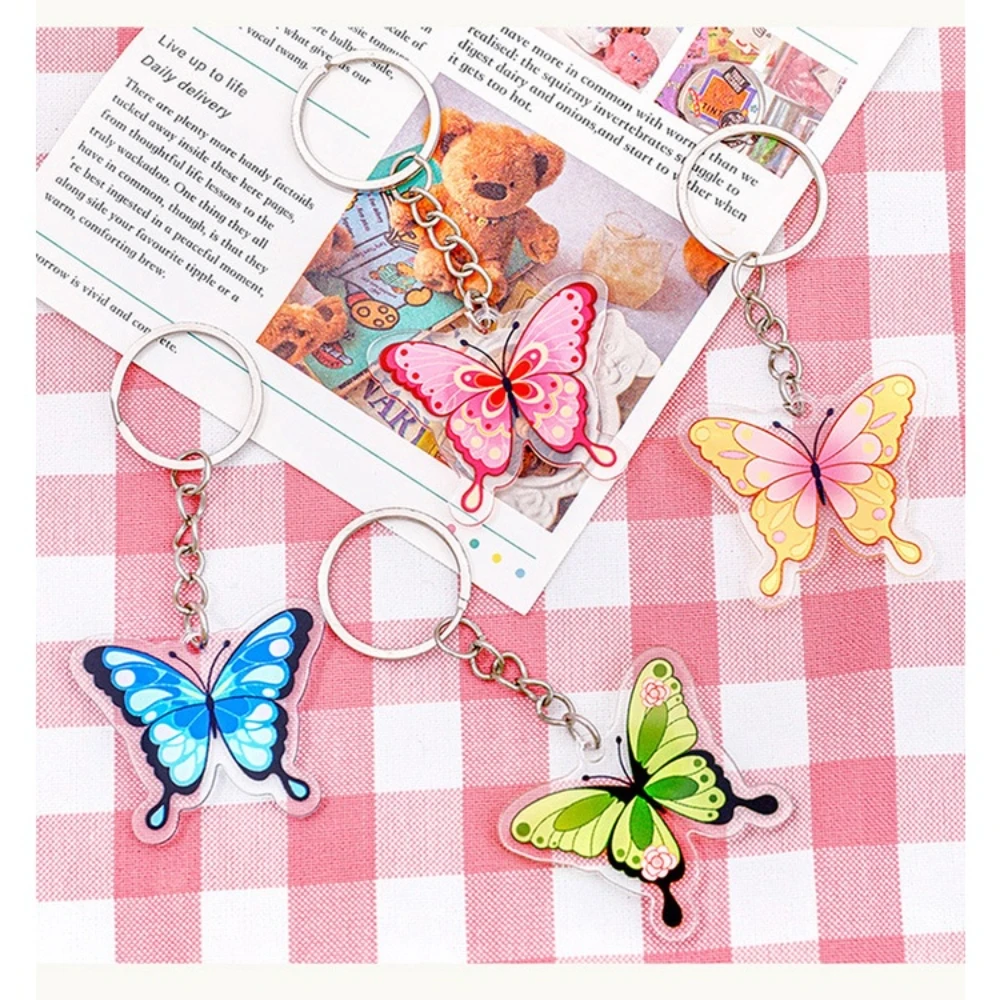 Colorized Butterfly Keychain Student Cartoon Lovely Bag DIY Decorative Pendant Key Ring