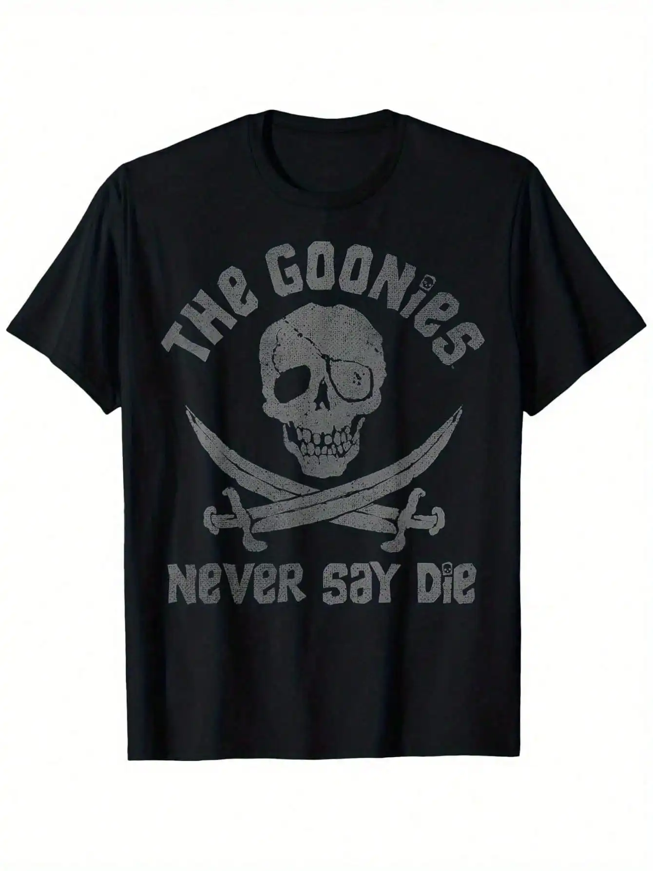 

Men's "The Goonies Never Say Die" Skull & Swords Distressed Logo T-Shirt - Soft Cotton, Breathable, Crew Neck,